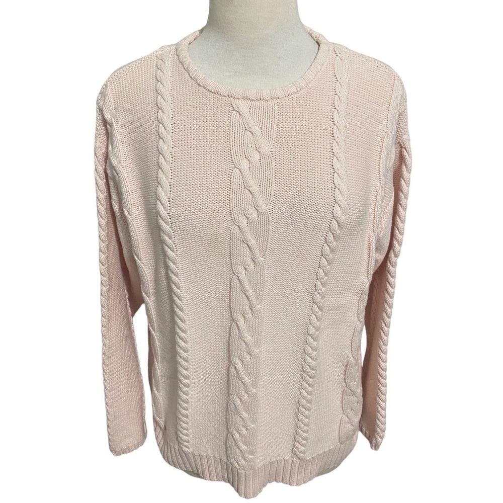 VTG 80s 90s Liz Claiborne Lizwear Pink Cable Knit Sweater Womens Sz S Preppy
